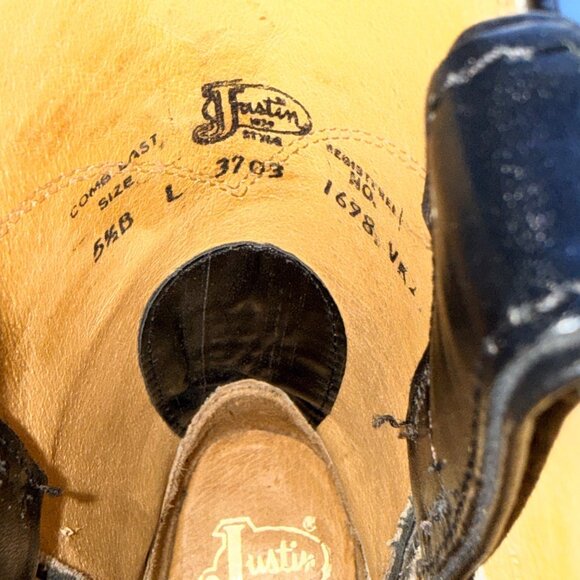 JUSTIN Cora Roper Womens 5.5B Black Leather Western Boots 10" Shaft Rubber Sole - Picture 5 of 16